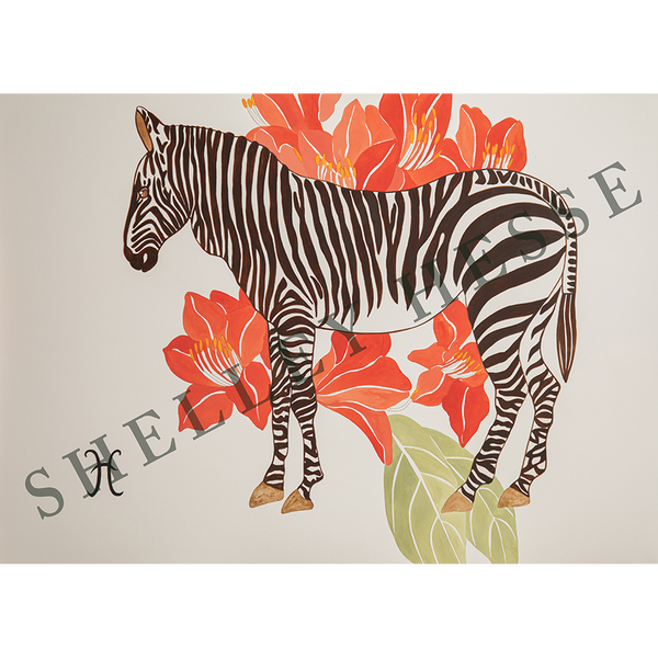 Zebra With Red Lilies